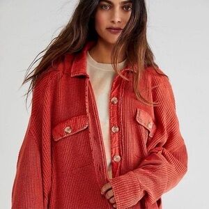 Free People Women’s FP One Scout Jacket Shacket Dreamy Clay Waffle Knit
